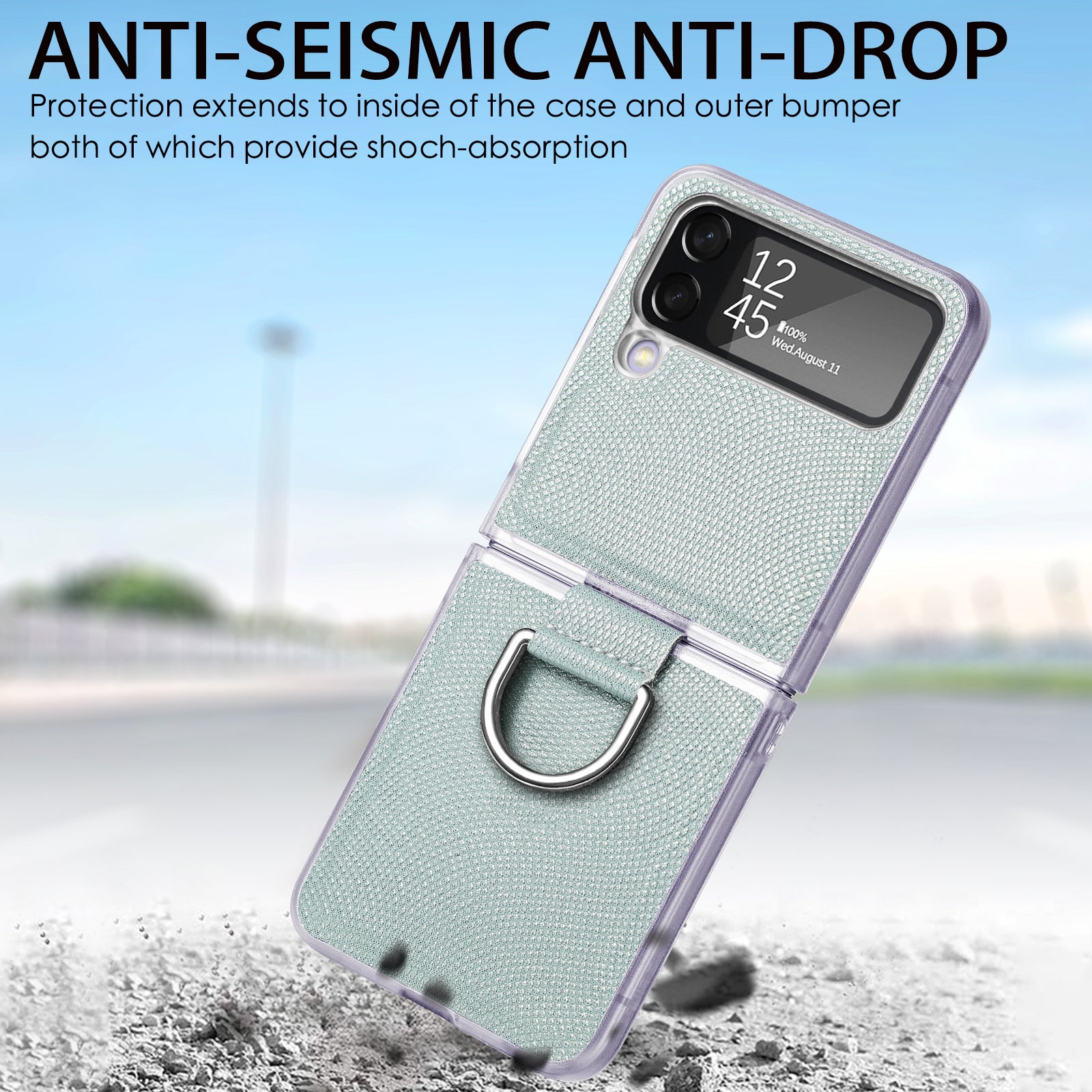 For Samsung Galaxy Z Flip4 5G Finger Ring Phone Case PU Leather Coated Hard PC Cover For Samsung Galaxy Z Flip4 5G Finger Ring Phone Case PU Leather Coated Hard PC Cover